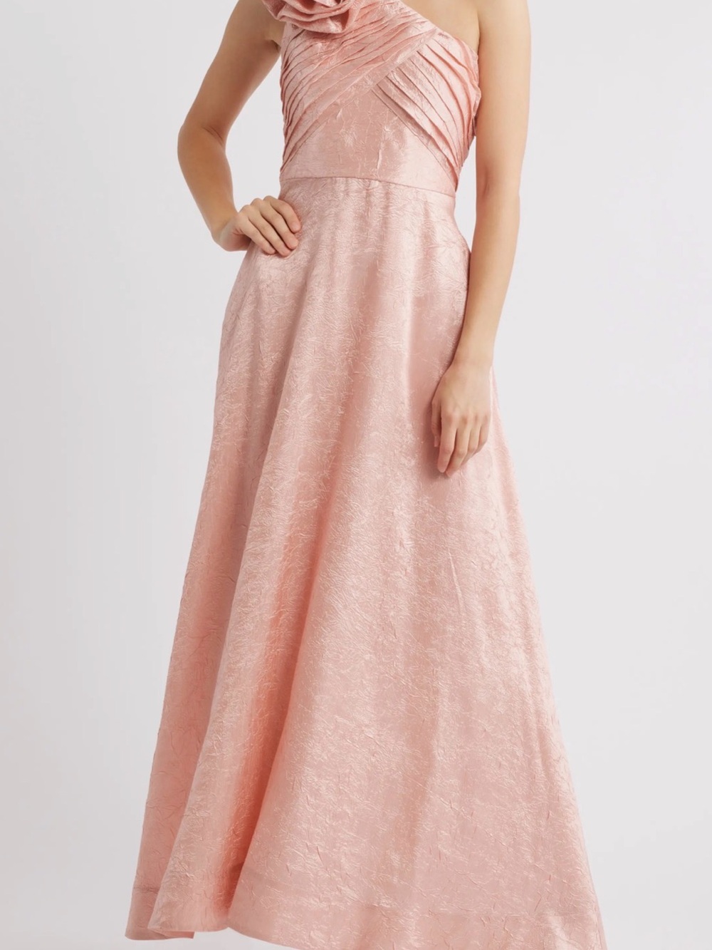 Tahari One-Shoulder Dusty Rose Maxi Dress